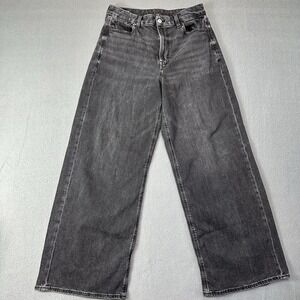 American Eagle Jeans Women 10 Black Curvy Super High-Rise Baggy Wide Leg Skater